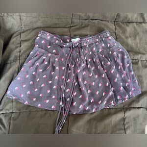 American Eagle Brown Skirt with Pink Hearts Small